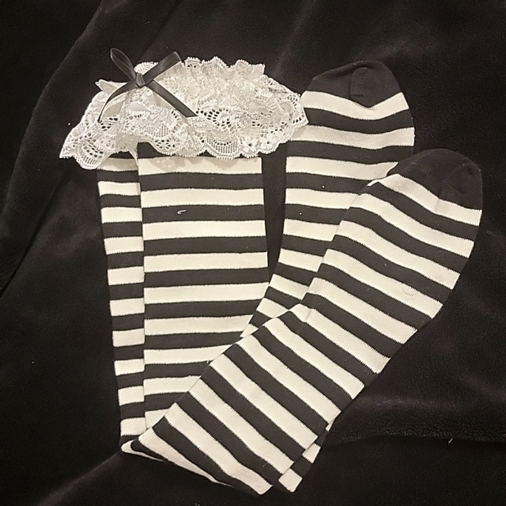 Hot Topic black and white over the knee socks